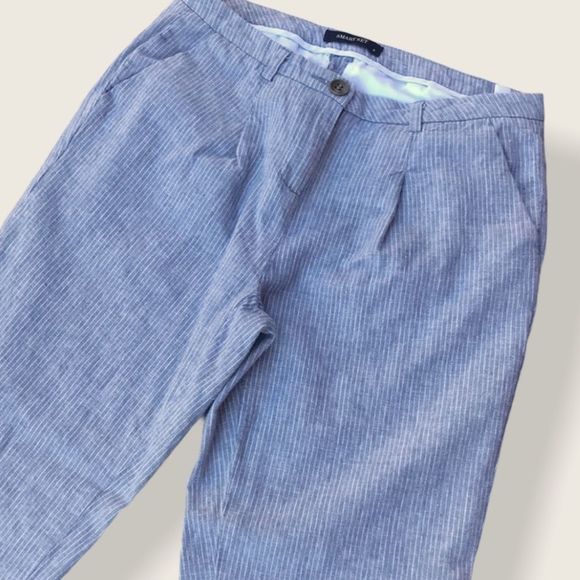 💫4/30 SMART SET Linen Blend Striped Cuffed Pants - Picture 1 of 9